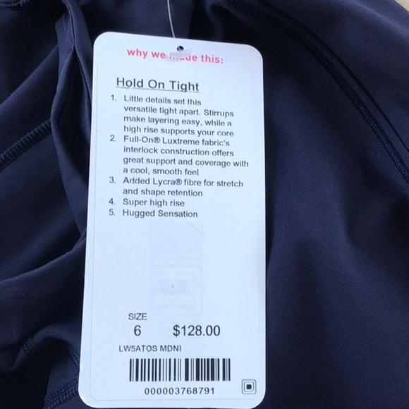 Lululemon New with Tag - Hold On Tight Navy size 6 - Picture 5 of 5